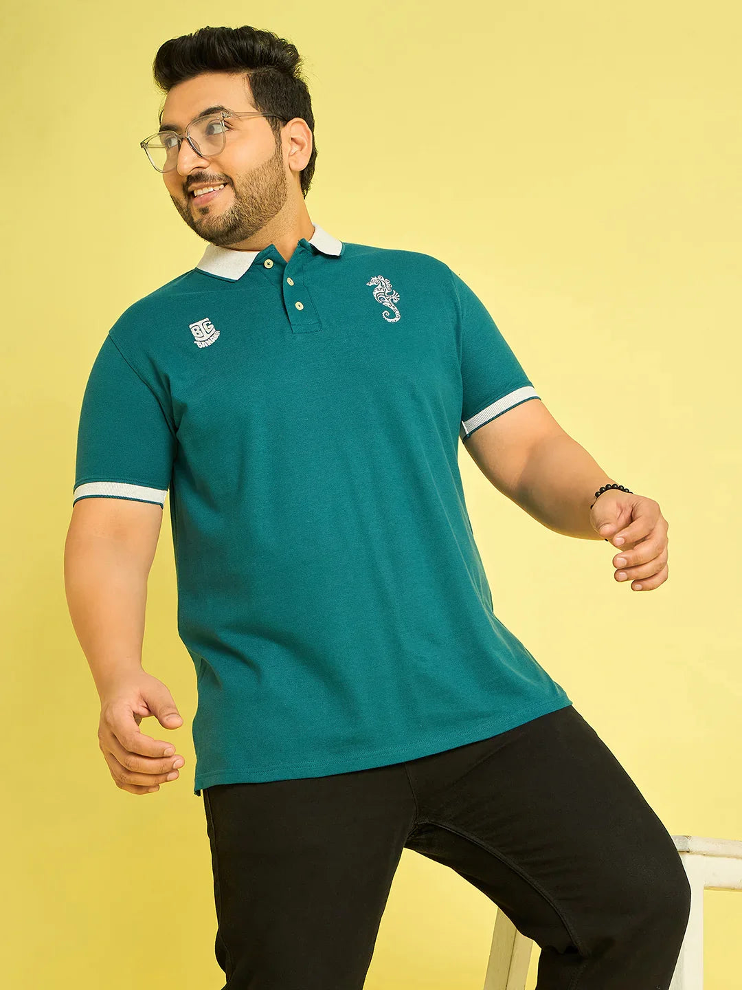 Men Plus Size Merredin-Turquoise Solid Polo Tshirt - bigbanana