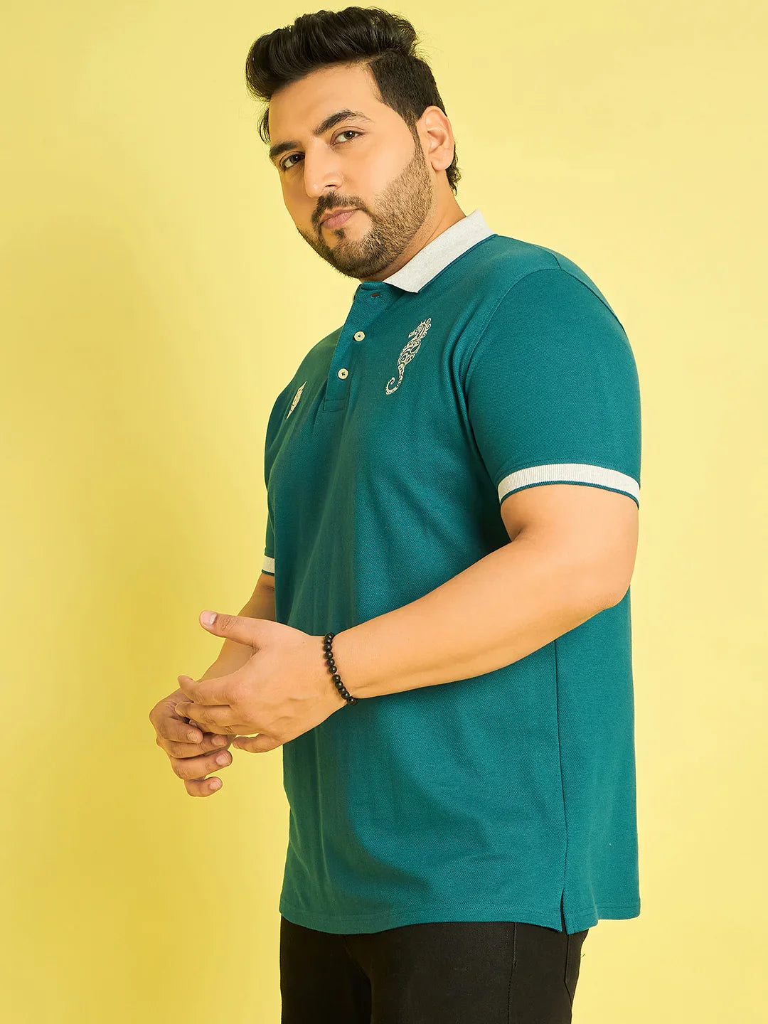 Men Plus Size Merredin-Turquoise Solid Polo Tshirt - bigbanana