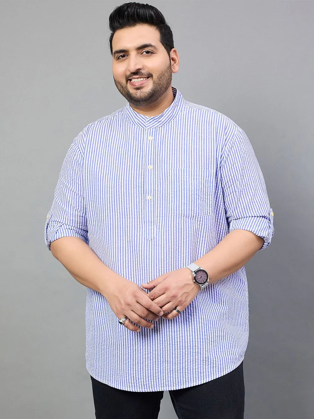 Men Plus Size Micah Striped Short Kurta - bigbanana