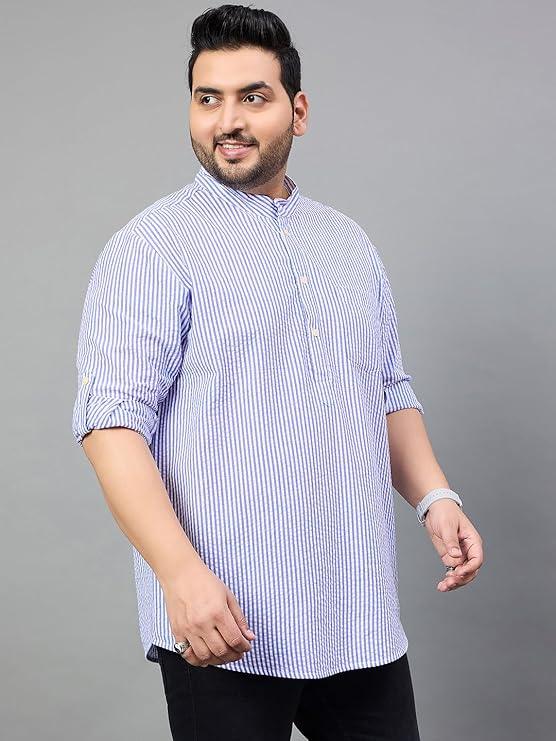Men Plus Size Micah Striped Short Kurta - bigbanana
