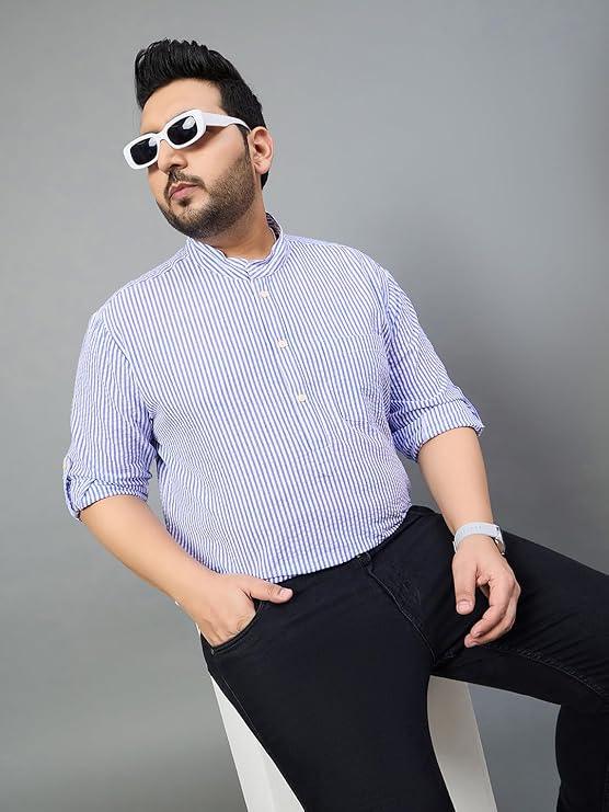 Men Plus Size Micah Striped Short Kurta - bigbanana