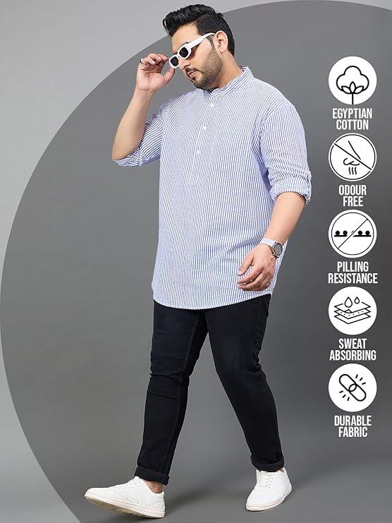 Men Plus Size Micah Striped Short Kurta - bigbanana