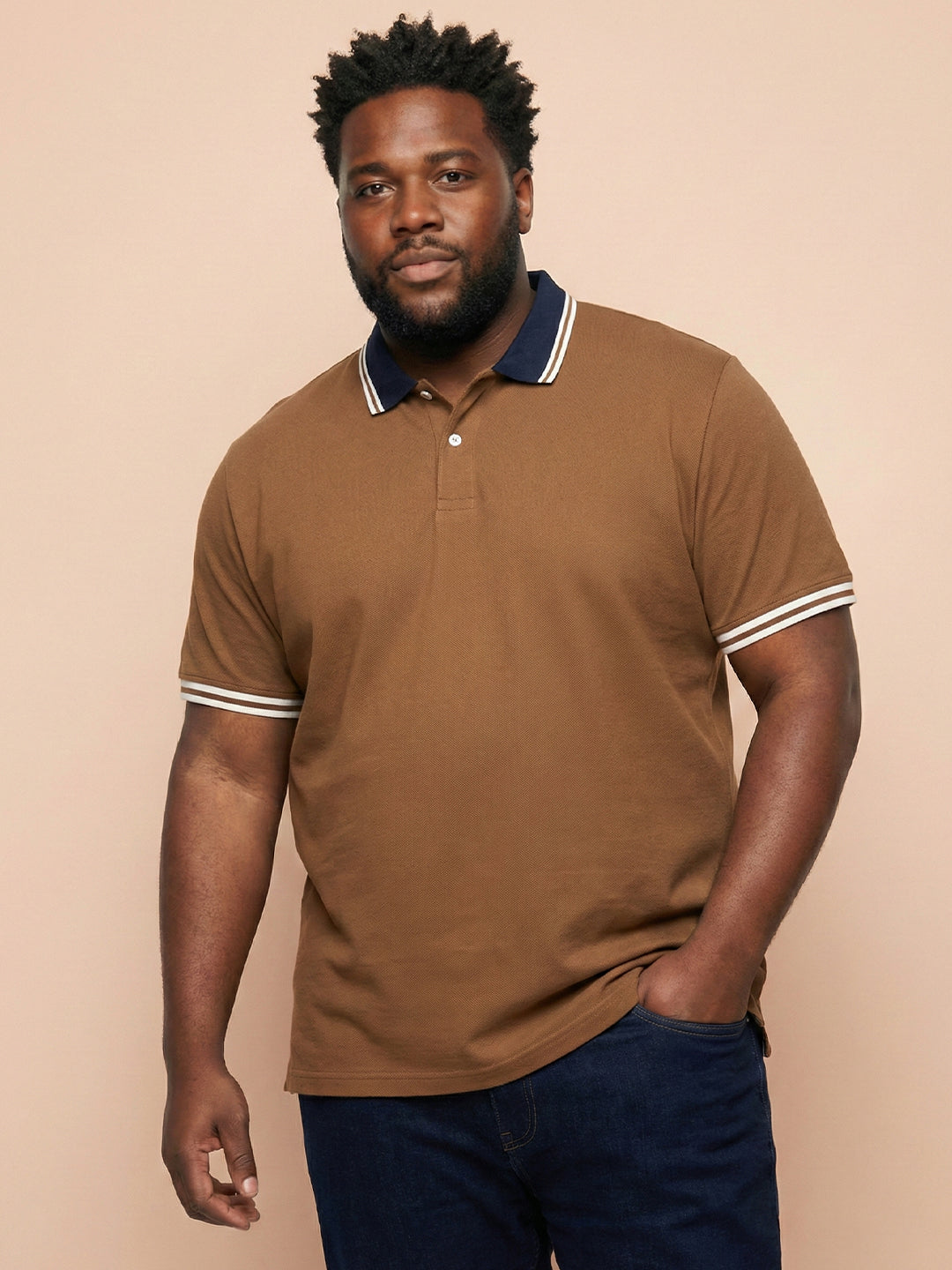 Men Plus Size Midgard-Brown Solid Polo Tshirt