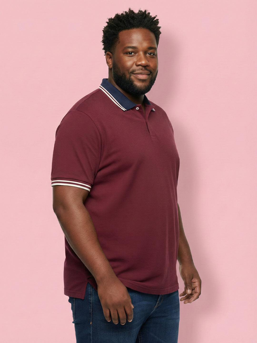 Men Plus Size Midgard-Maroon Solid Polo Tshirt