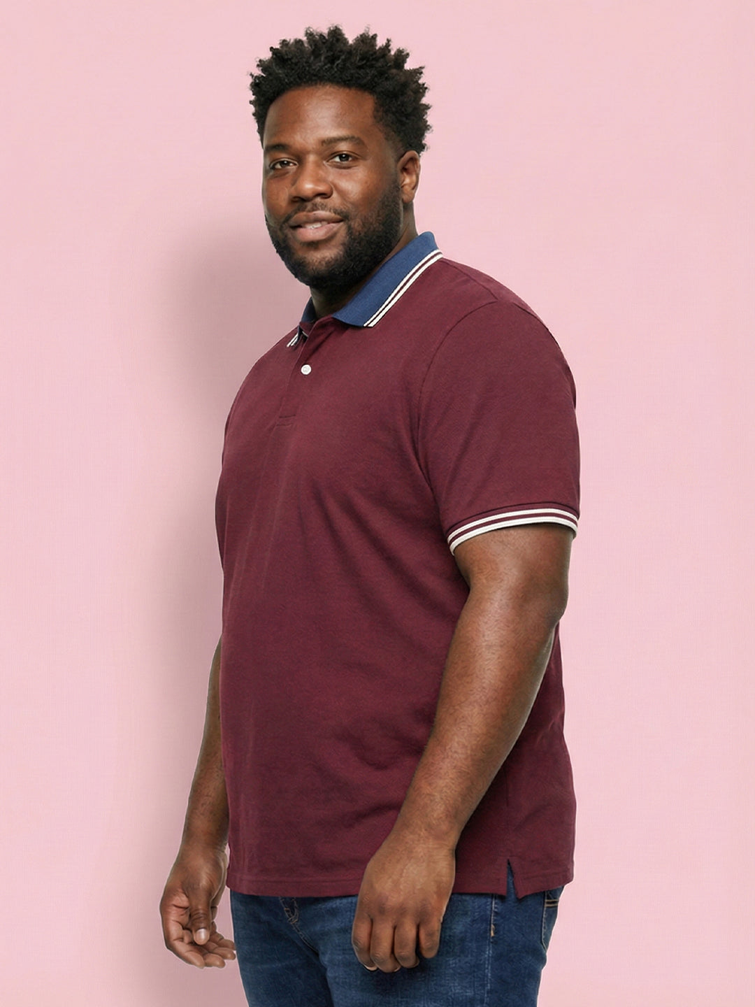 Men Plus Size Midgard-Maroon Solid Polo Tshirt