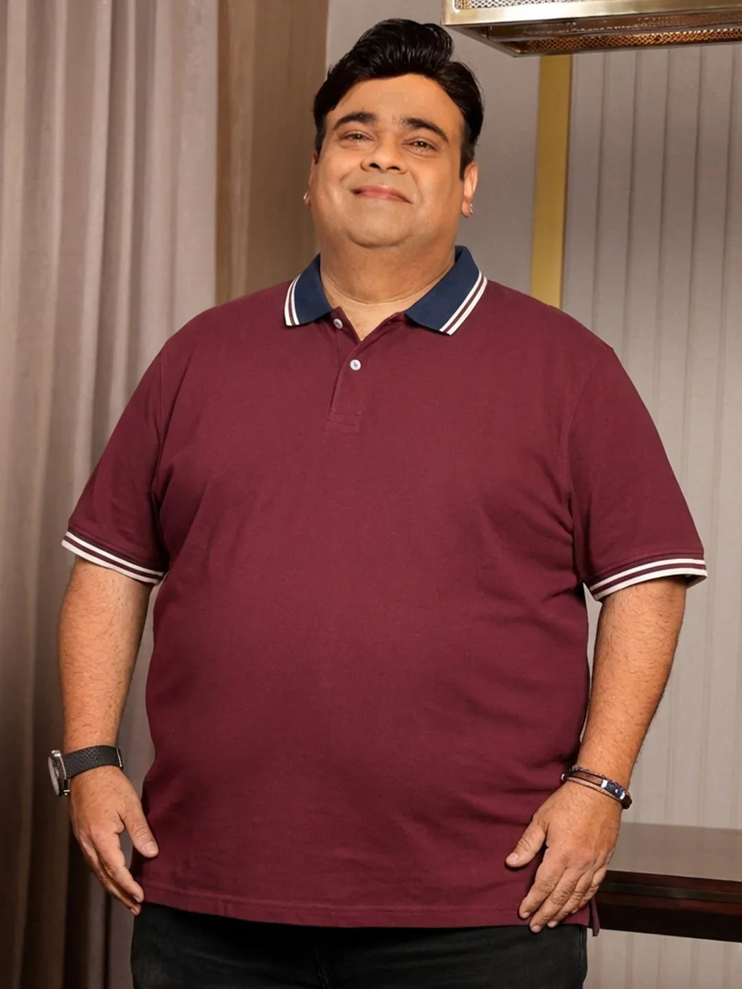 Men Plus Size Midgard-Maroon Solid Polo Tshirt