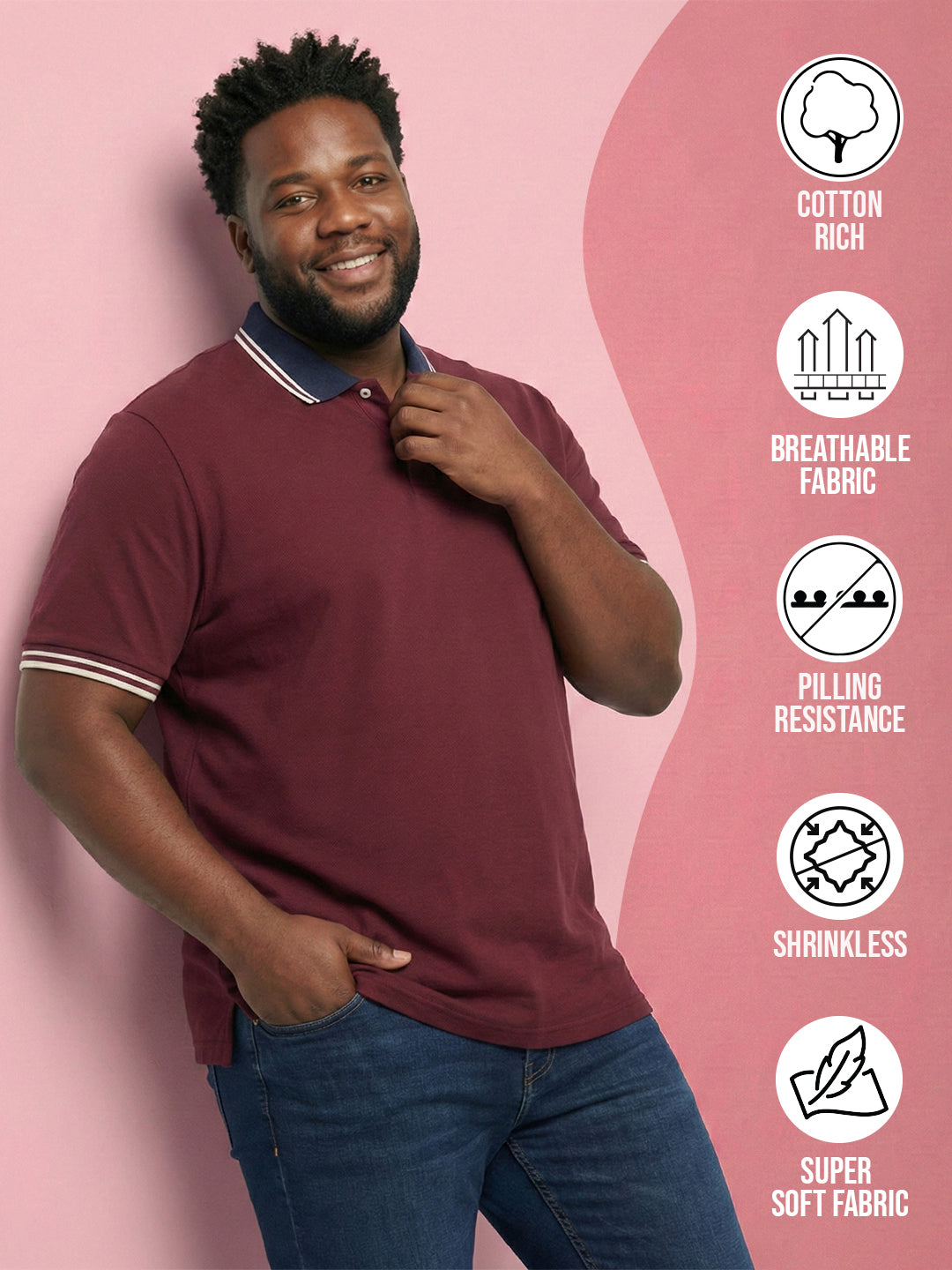 Men Plus Size Midgard-Maroon Solid Polo Tshirt