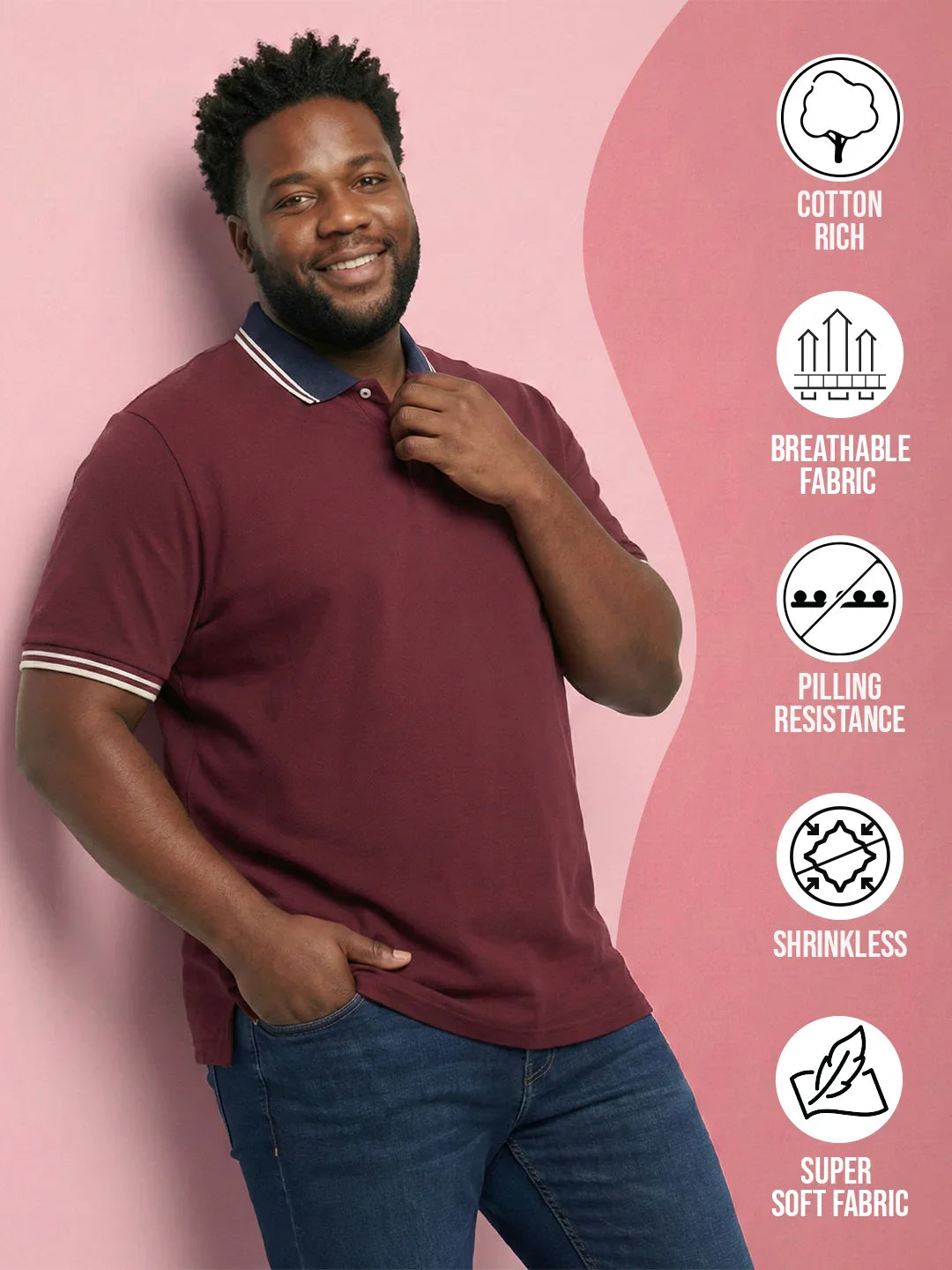 Men Plus Size Midgard-Maroon Solid Polo Tshirt