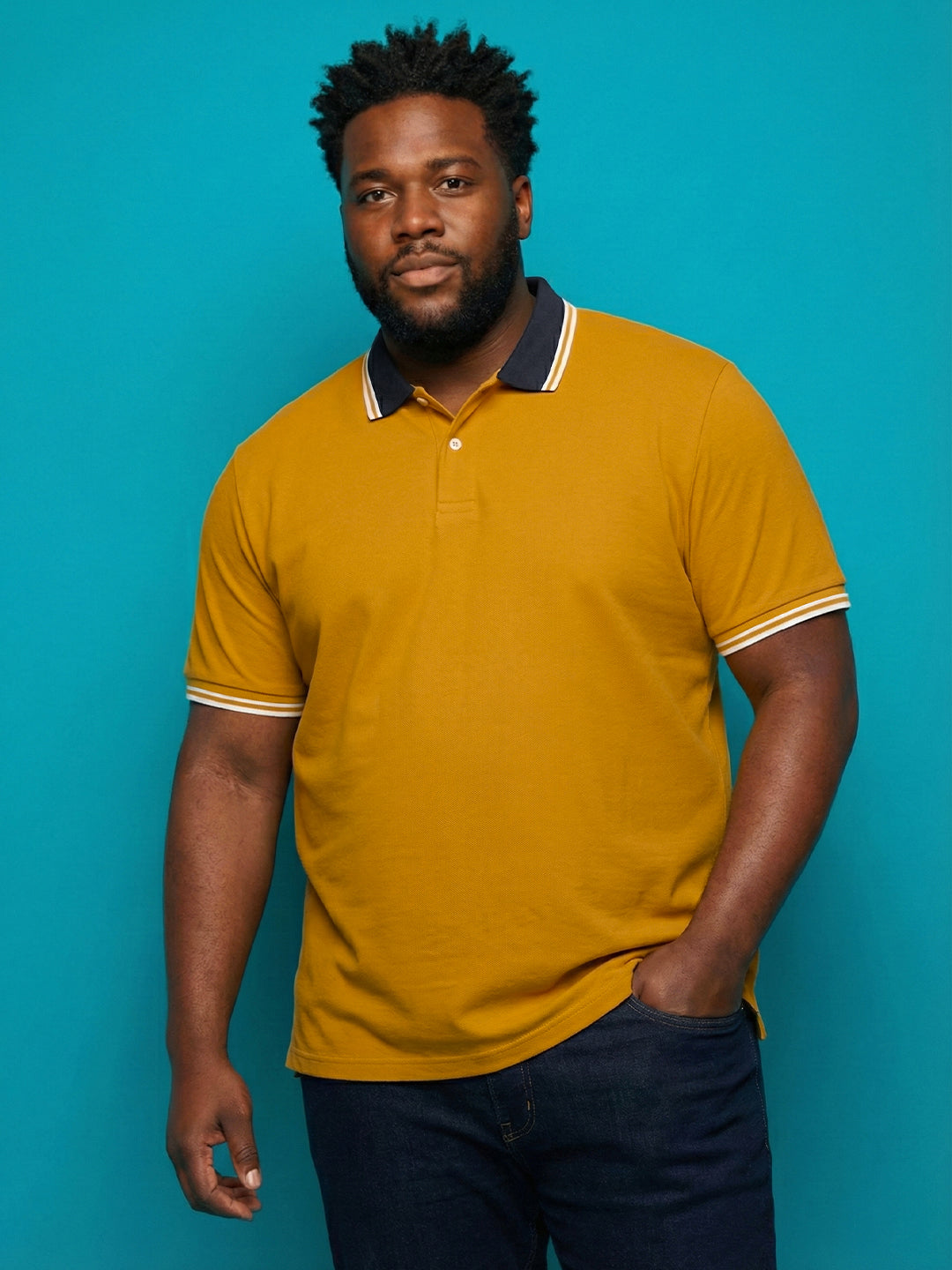 Men Plus Size Midgard-Yellow Solid Polo Tshirt