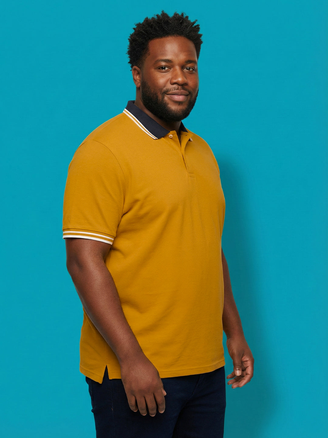 Men Plus Size Midgard-Yellow Solid Polo Tshirt