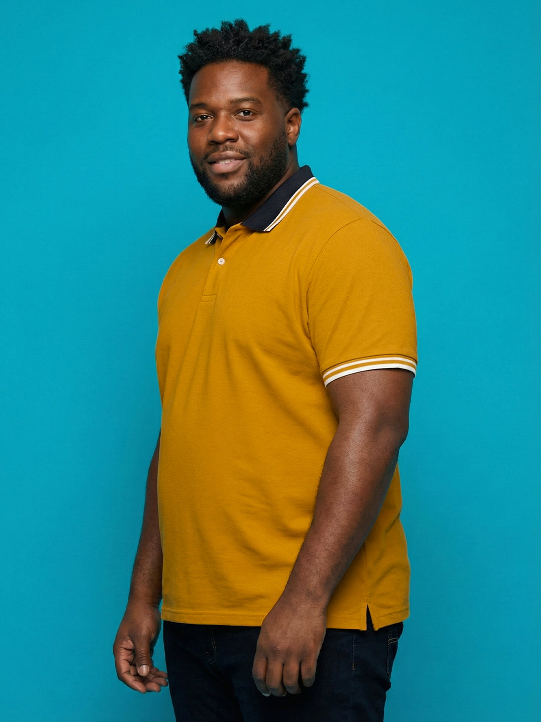 Men Plus Size Midgard-Yellow Solid Polo Tshirt