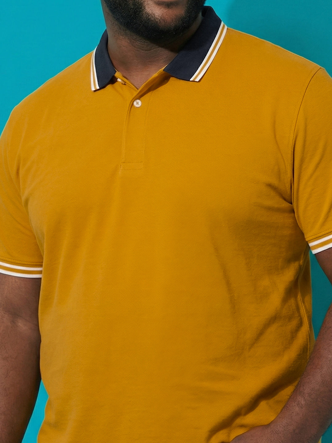 Men Plus Size Midgard-Yellow Solid Polo Tshirt