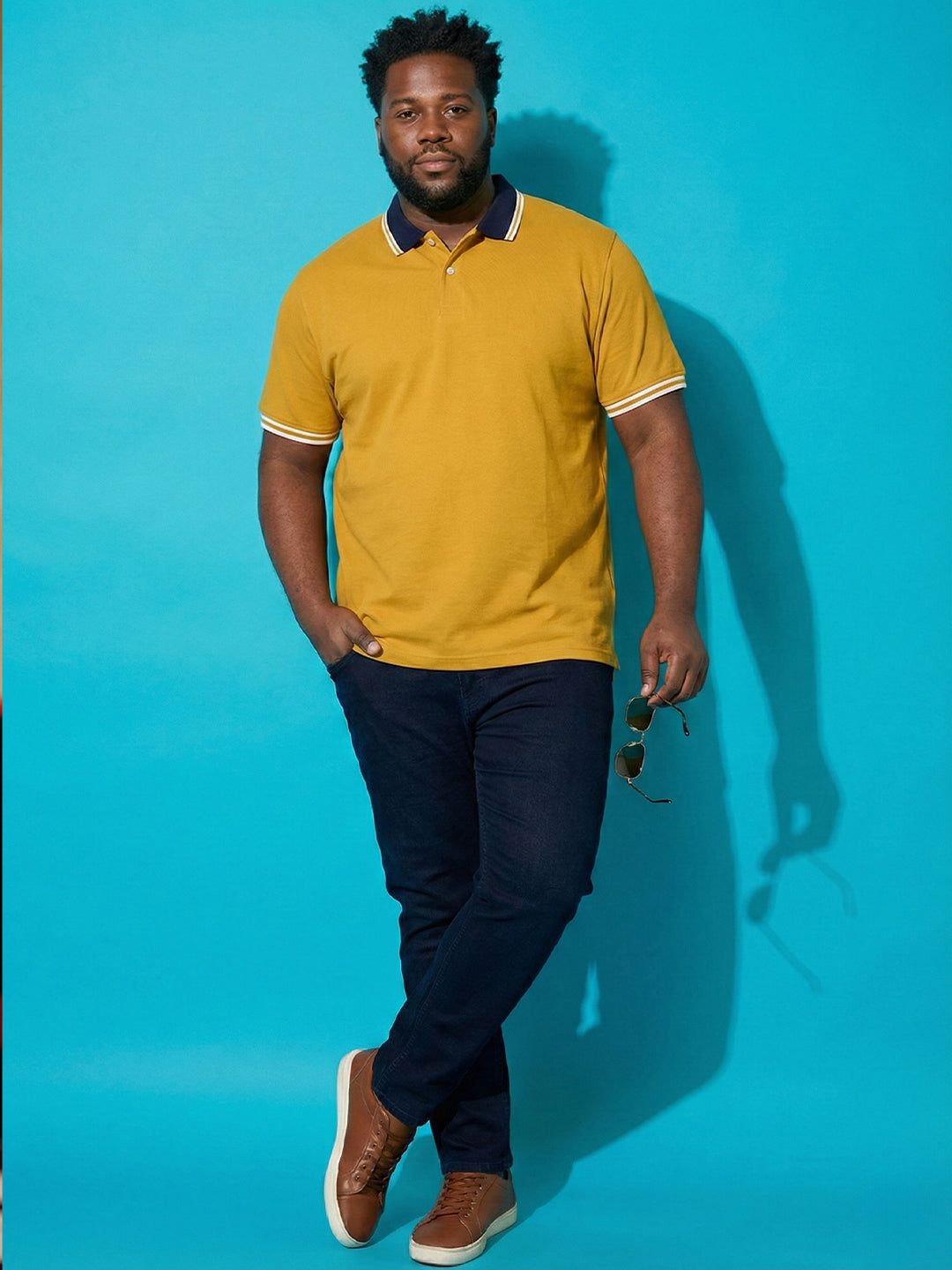 Men Plus Size Midgard-Yellow Solid Polo Tshirt
