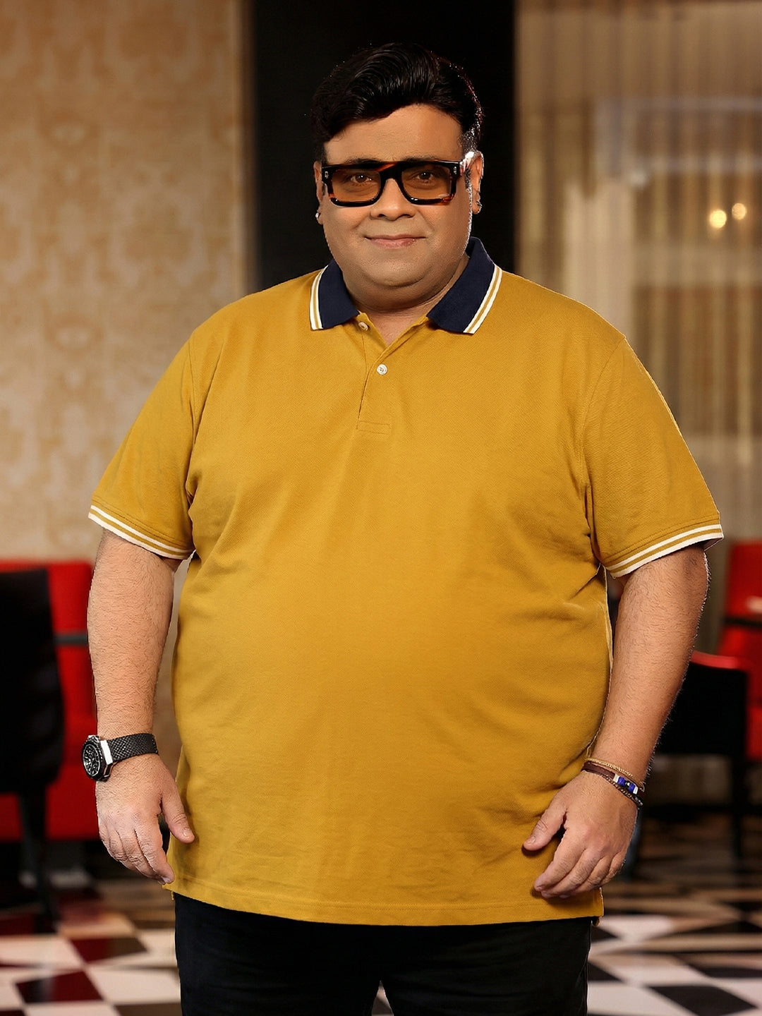 Men Plus Size Midgard-Yellow Solid Polo Tshirt