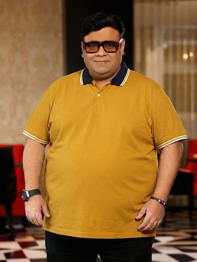 Men Plus Size Midgard-Yellow Solid Polo Tshirt