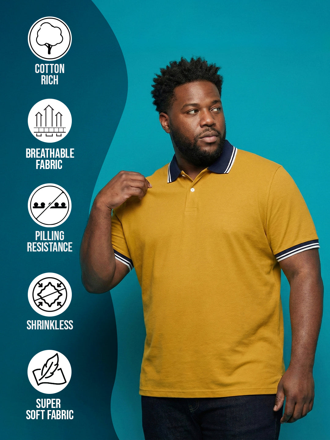 Men Plus Size Midgard-Yellow Solid Polo Tshirt