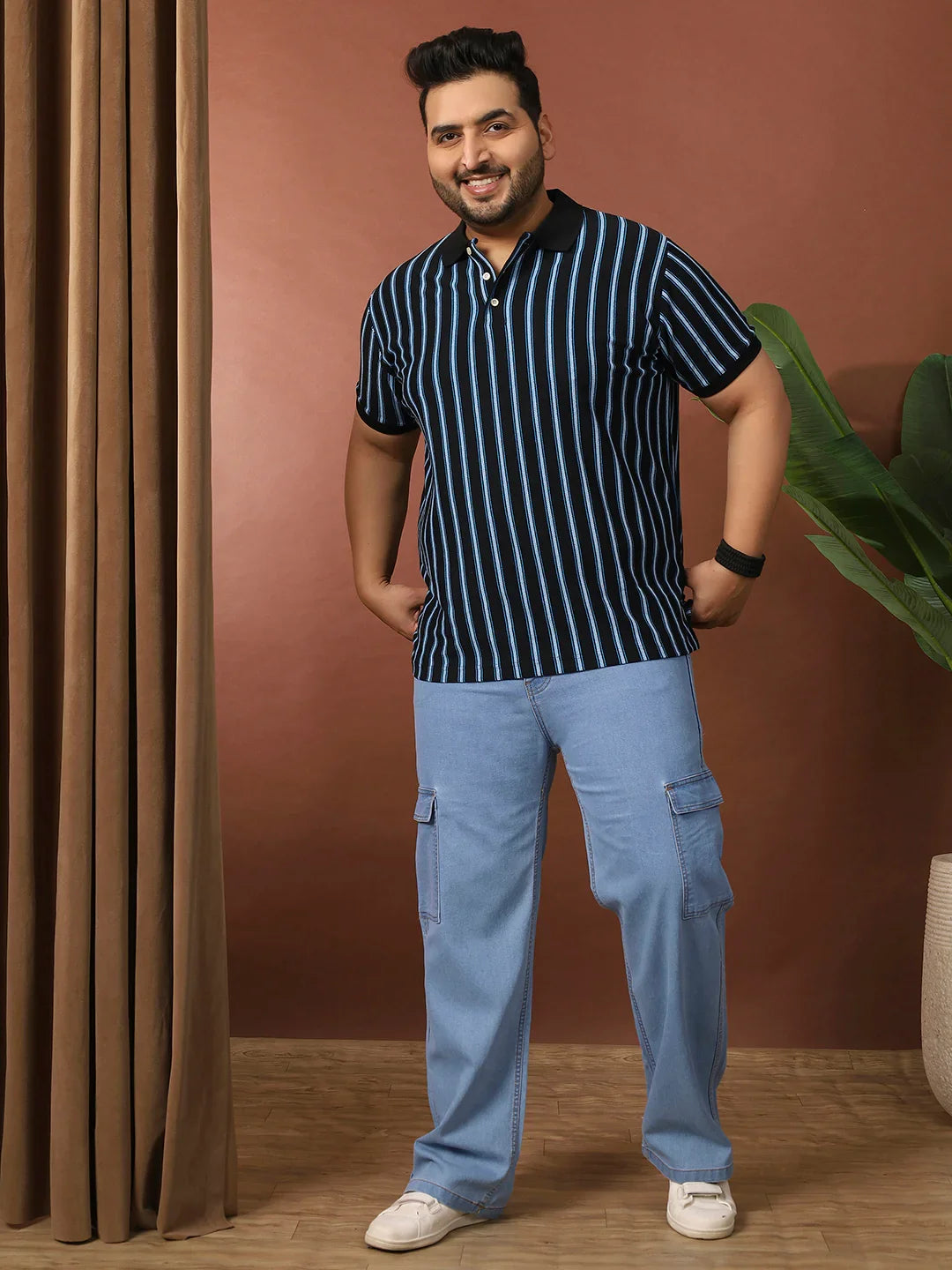 Men Plus Size Mirvu Striped Multi Polo Tshirt - bigbanana