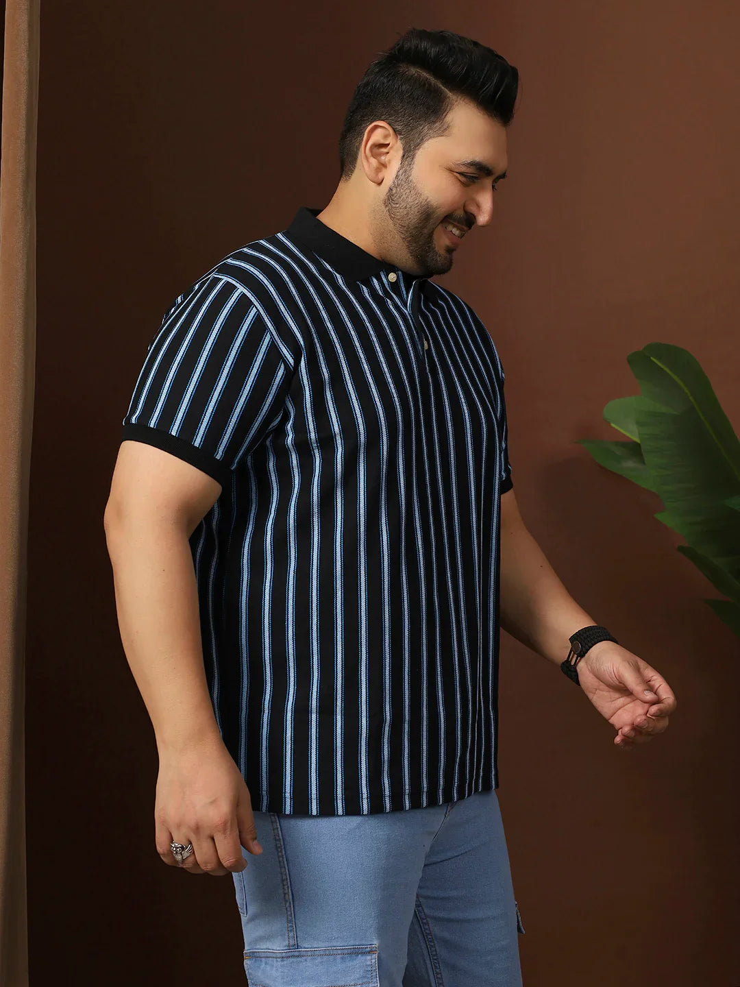 Men Plus Size Mirvu Striped Multi Polo Tshirt - bigbanana