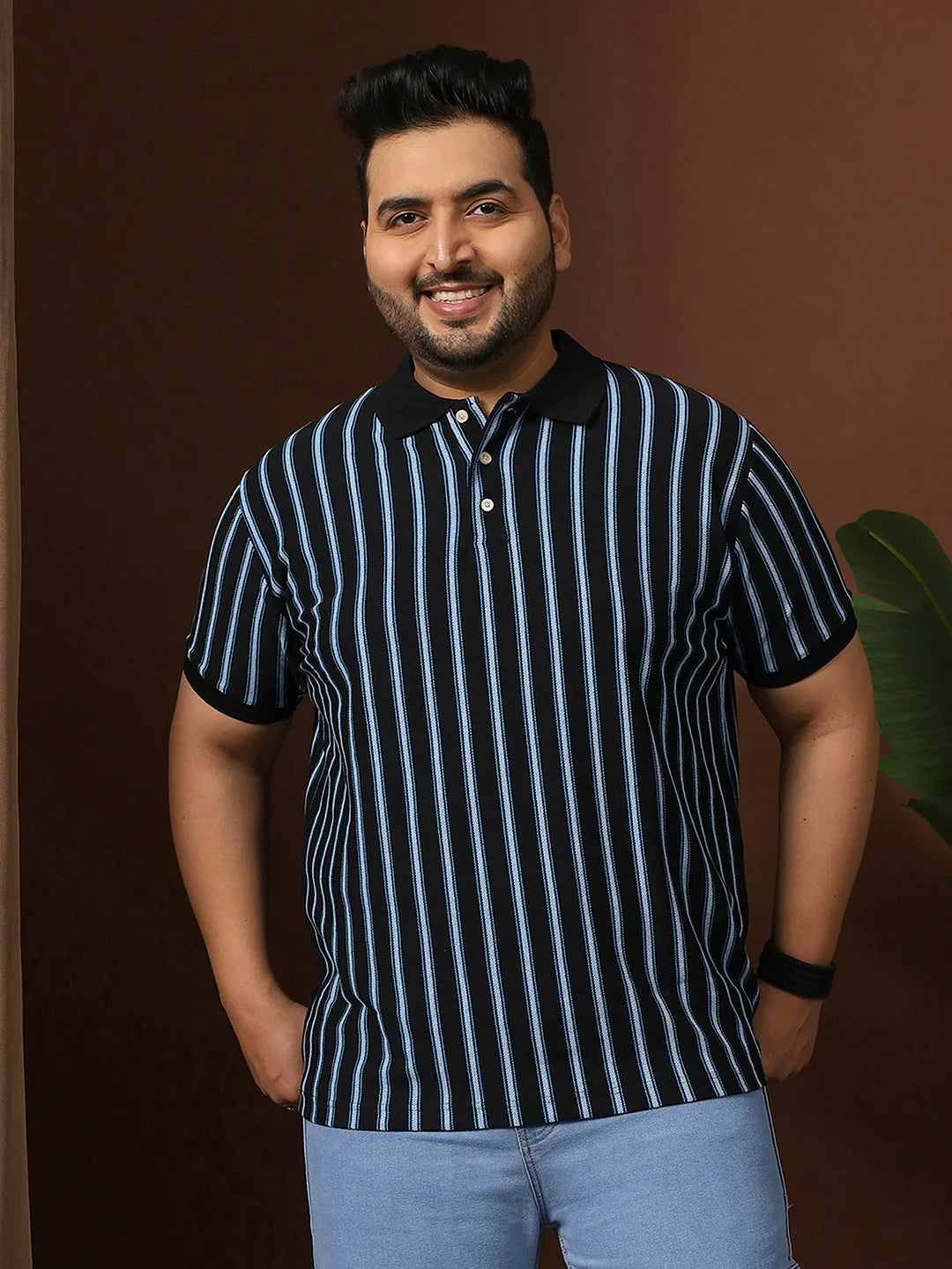 Men Plus Size Mirvu Striped Multi Polo Tshirt - bigbanana