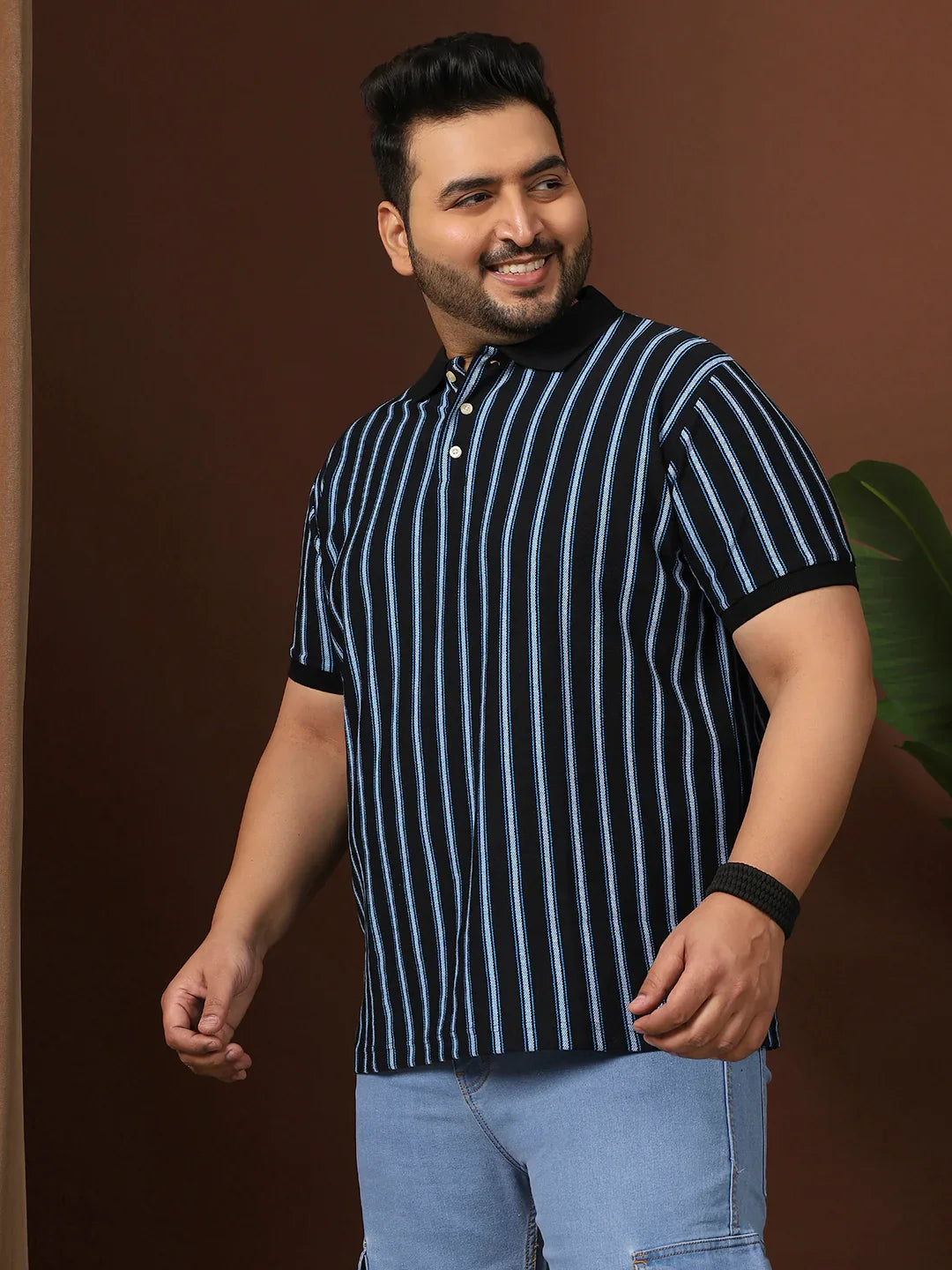 Men Plus Size Mirvu Striped Multi Polo Tshirt - bigbanana