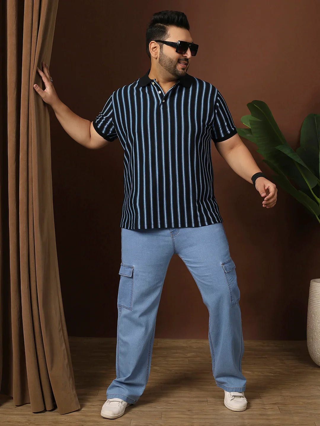 Men Plus Size Mirvu Striped Multi Polo Tshirt - bigbanana