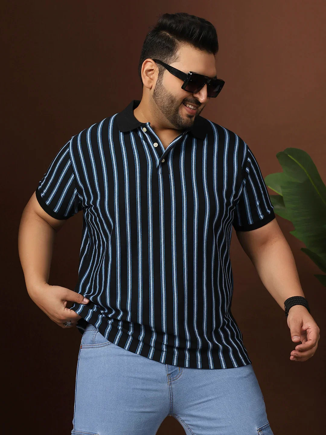Men Plus Size Mirvu Striped Multi Polo Tshirt - bigbanana