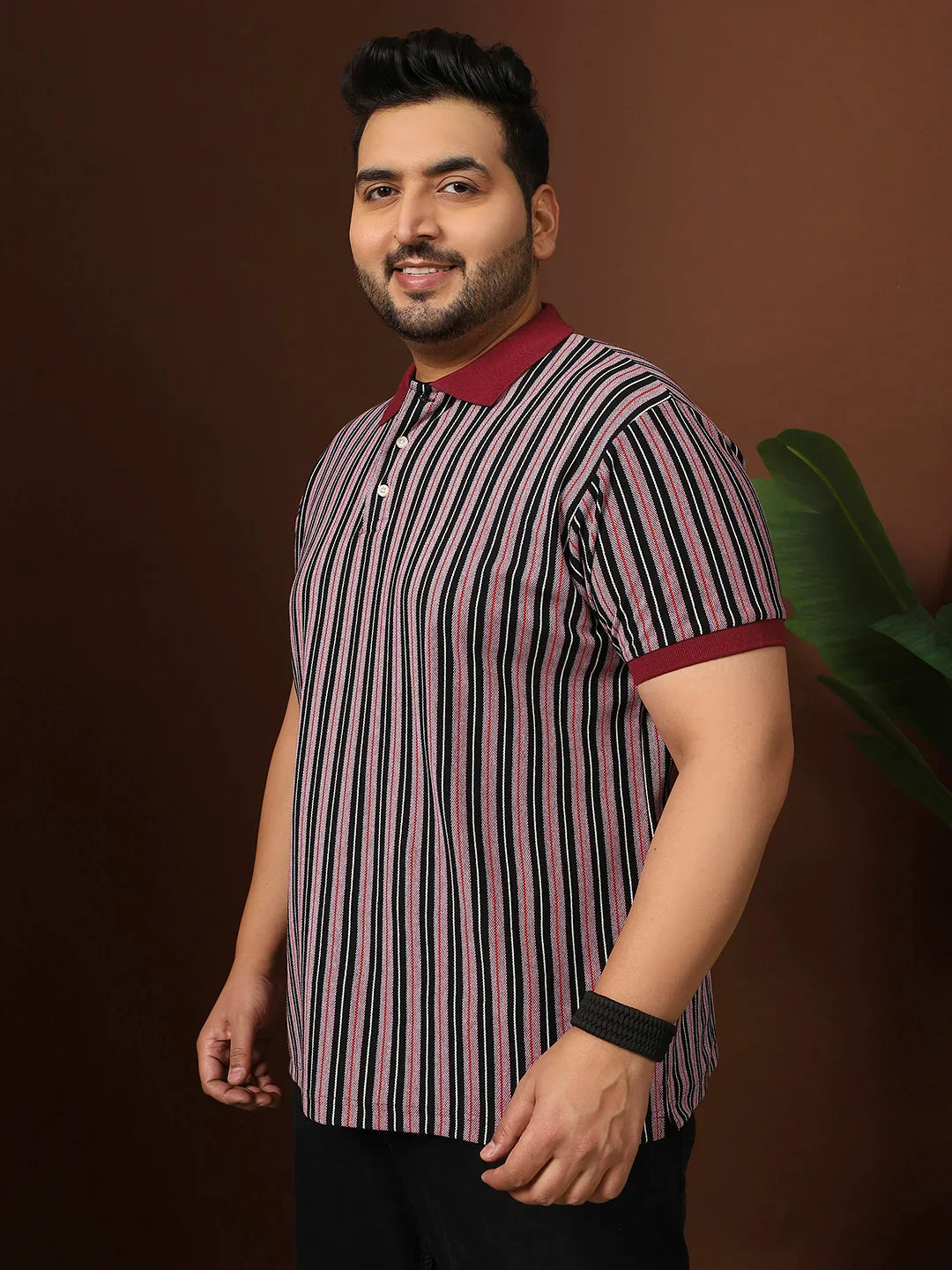 Men Plus Size Modexy Striped Multi Polo Tshirt - bigbanana