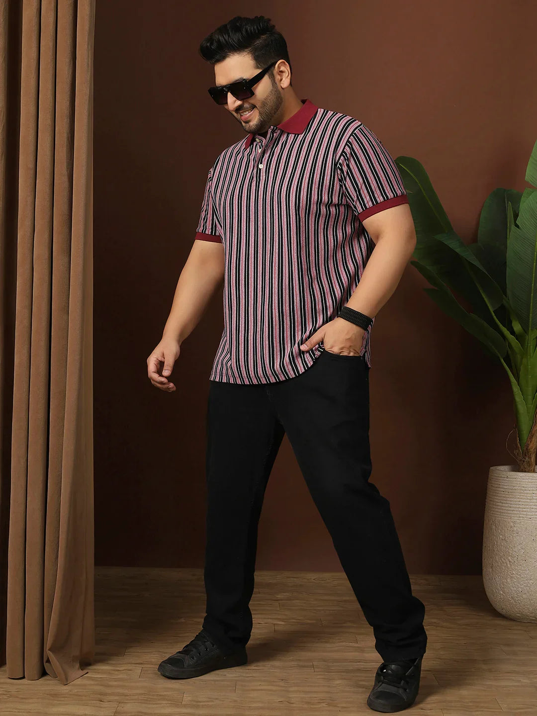 Men Plus Size Modexy Striped Multi Polo Tshirt - bigbanana