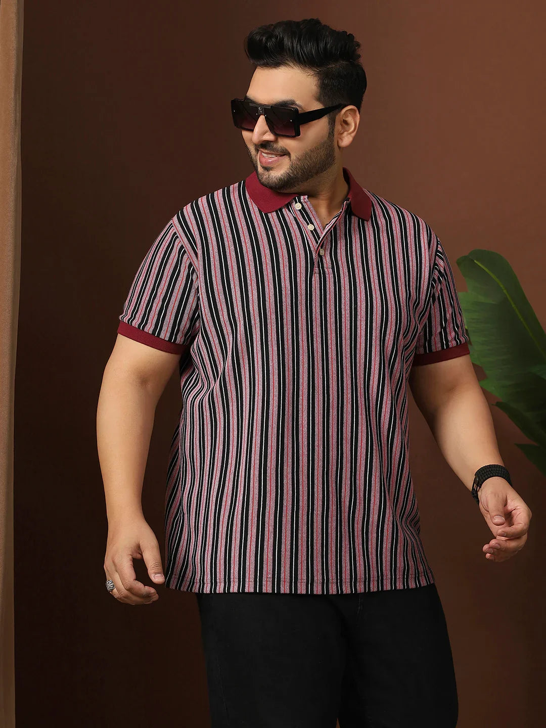 Men Plus Size Modexy Striped Multi Polo Tshirt - bigbanana