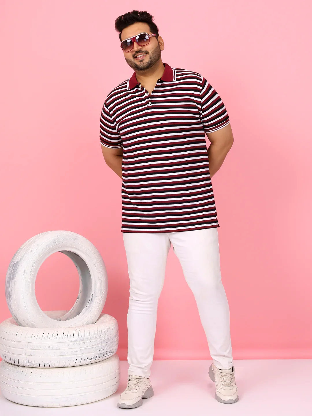 Men Plus Size Modoro Striped Multi Polo Tshirt - bigbanana