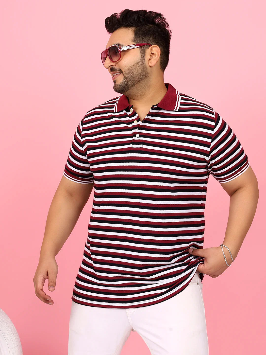 Men Plus Size Modoro Striped Multi Polo Tshirt - bigbanana