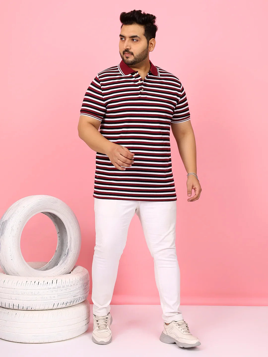 Men Plus Size Modoro Striped Multi Polo Tshirt - bigbanana