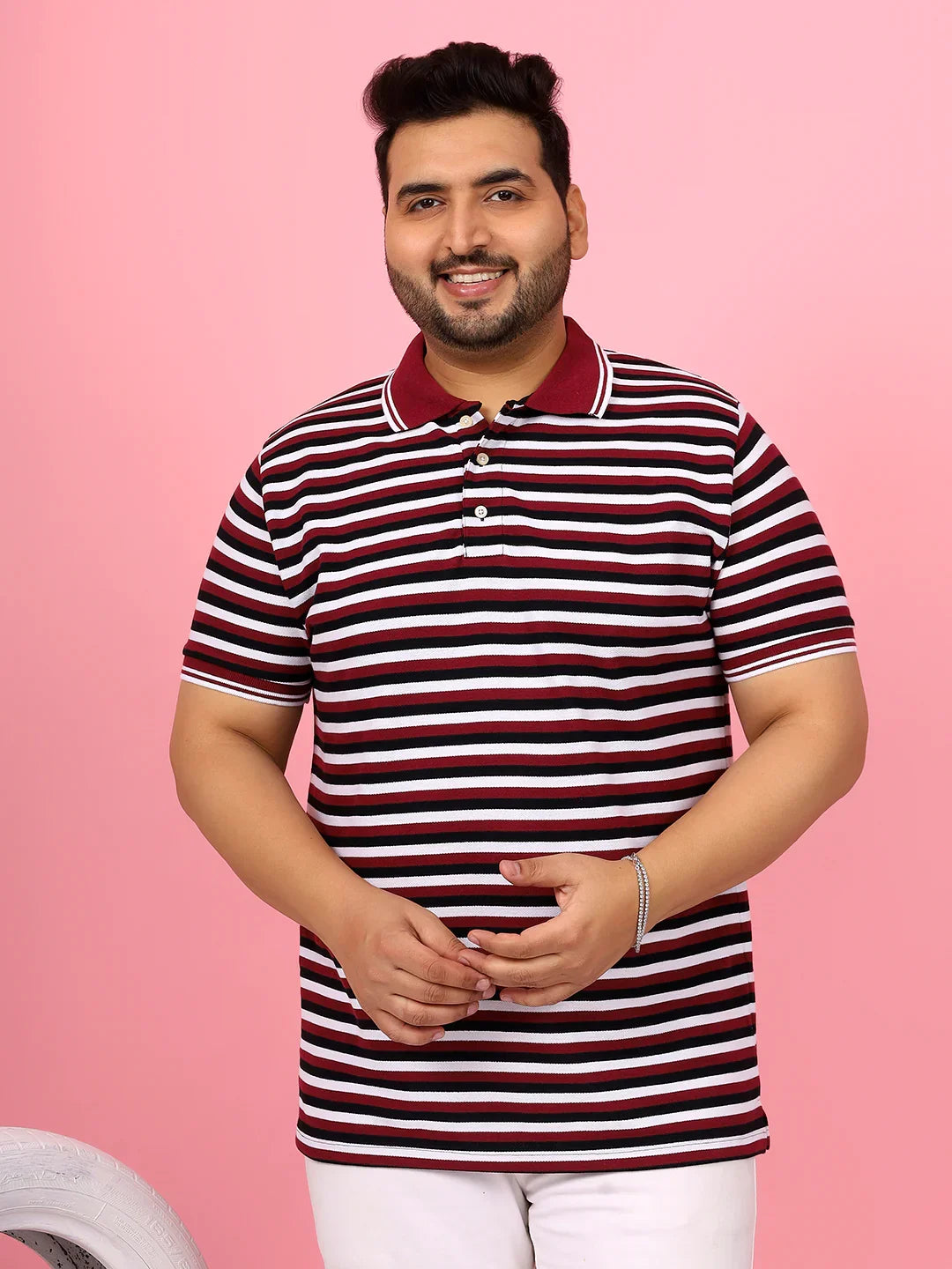 Men Plus Size Modoro Striped Multi Polo Tshirt - bigbanana
