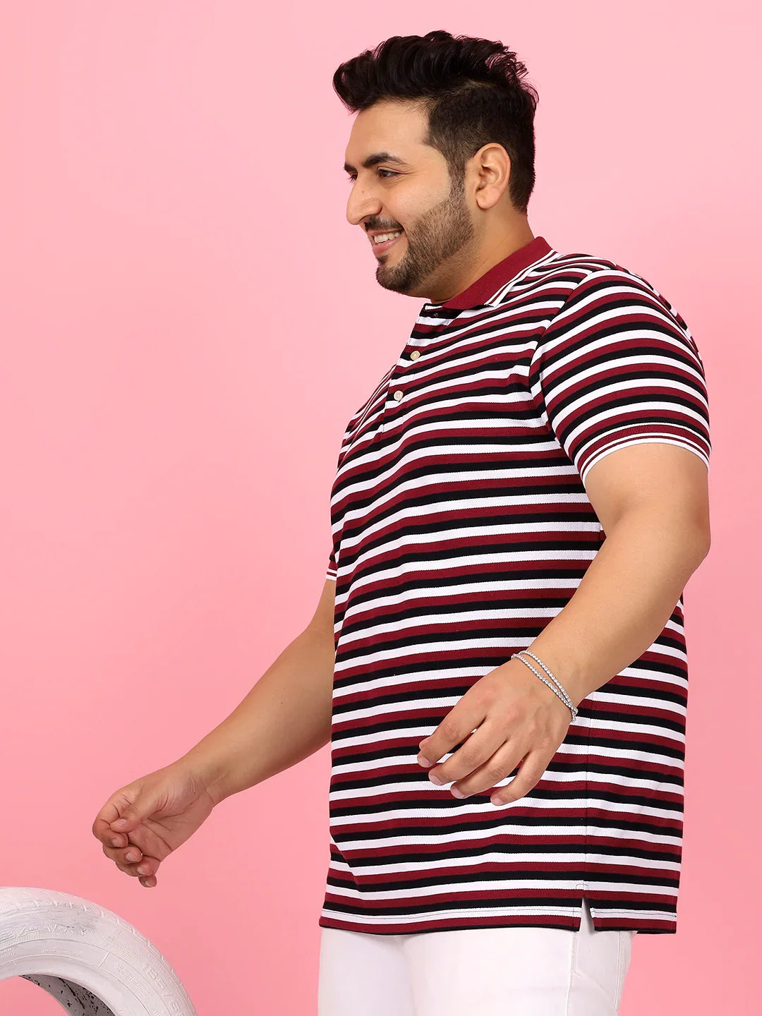Men Plus Size Modoro Striped Multi Polo Tshirt - bigbanana