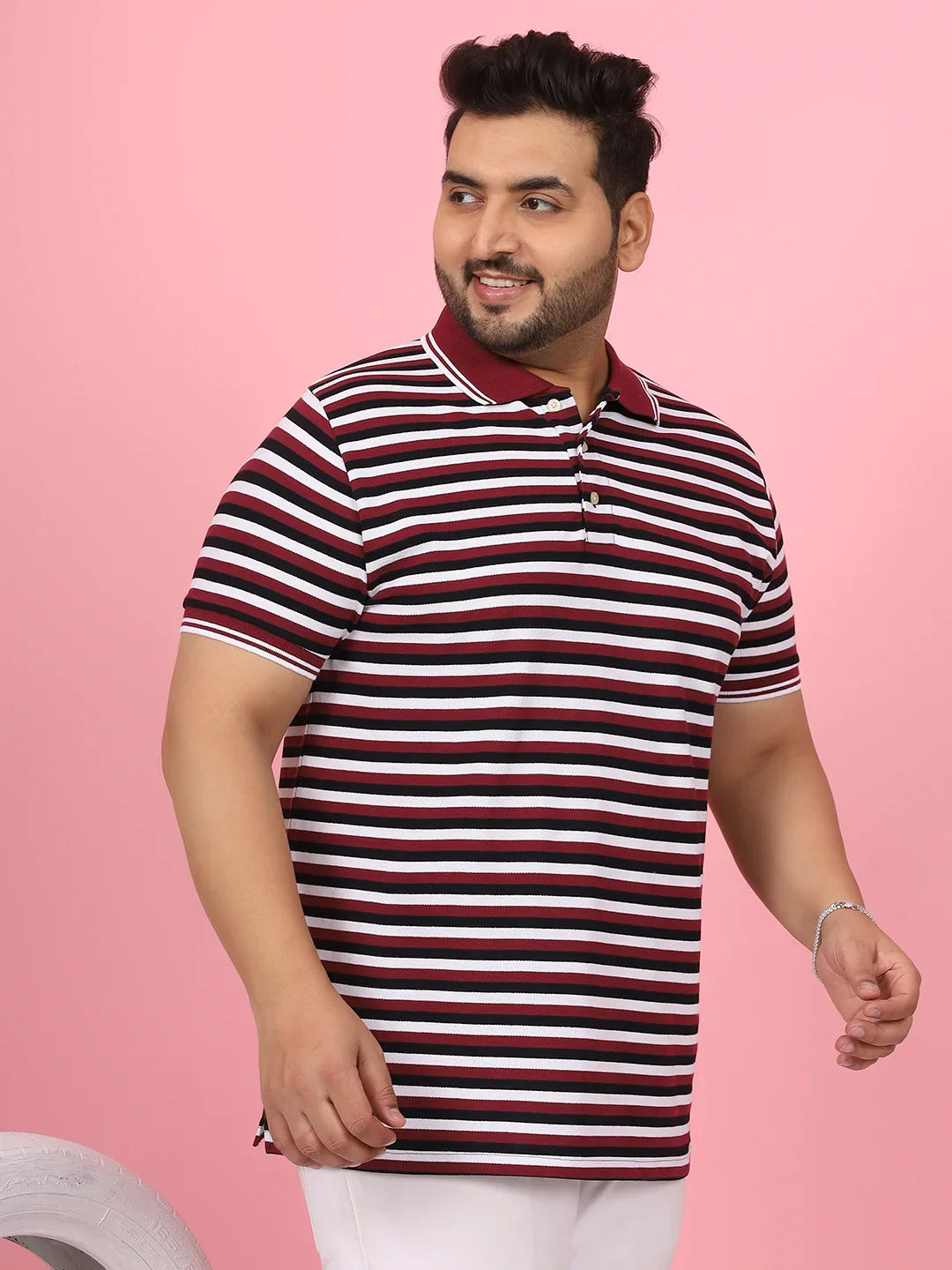 Men Plus Size Modoro Striped Multi Polo Tshirt - bigbanana