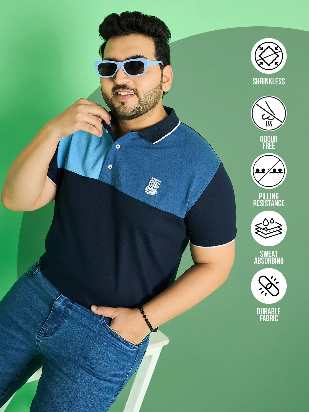Men Plus Size Colt Colour-block Polo Tshirt - bigbanana