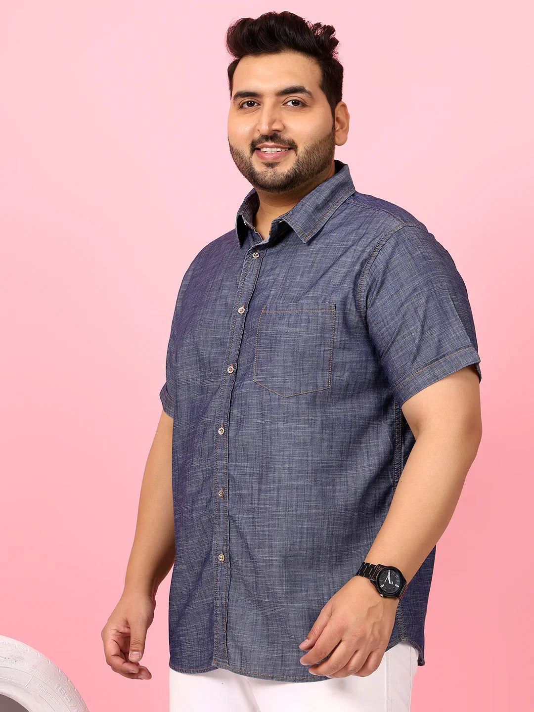 Men Plus Size Morocco Blue Solid Shirt - bigbanana