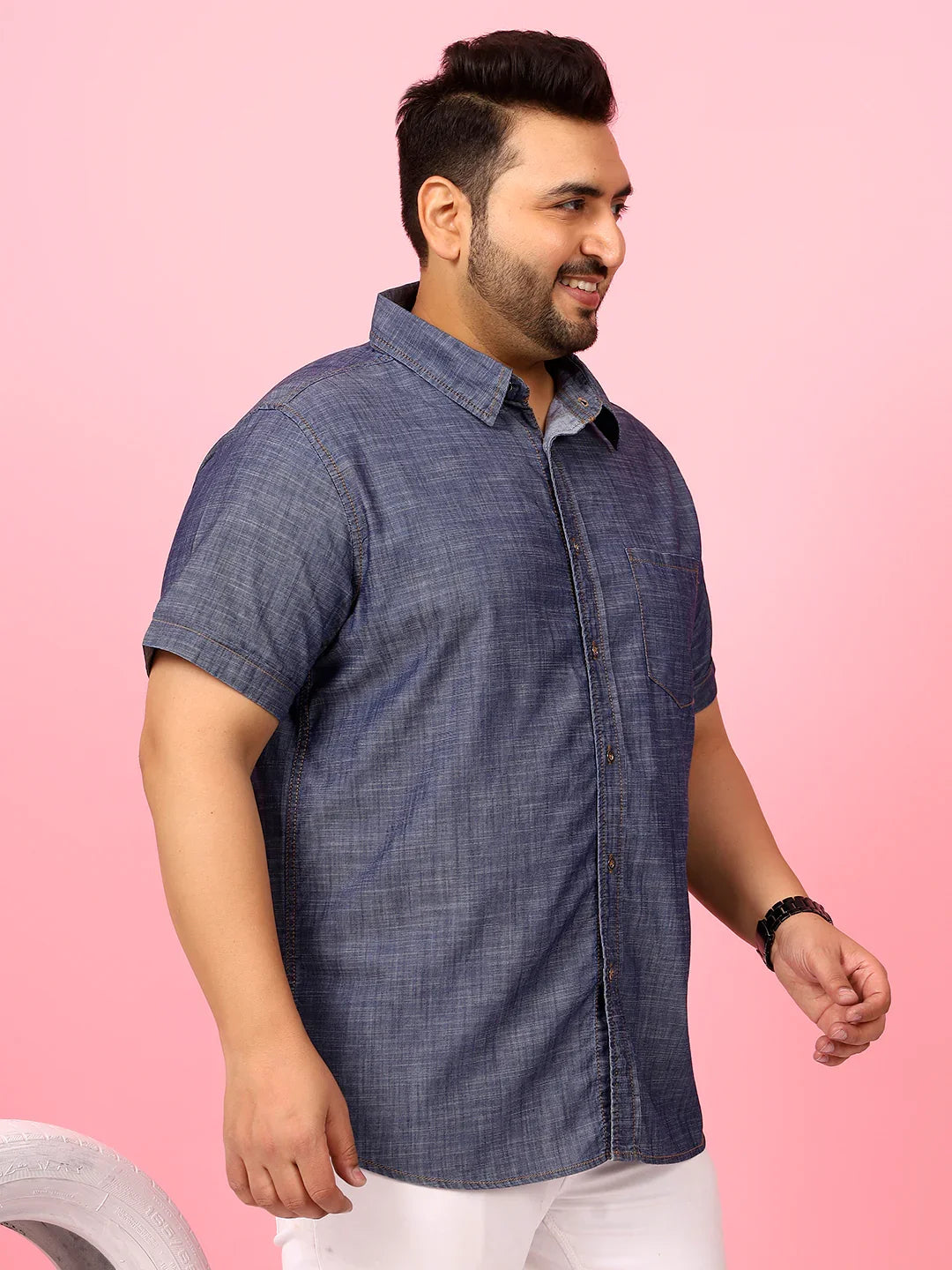 Men Plus Size Morocco Blue Solid Shirt - bigbanana