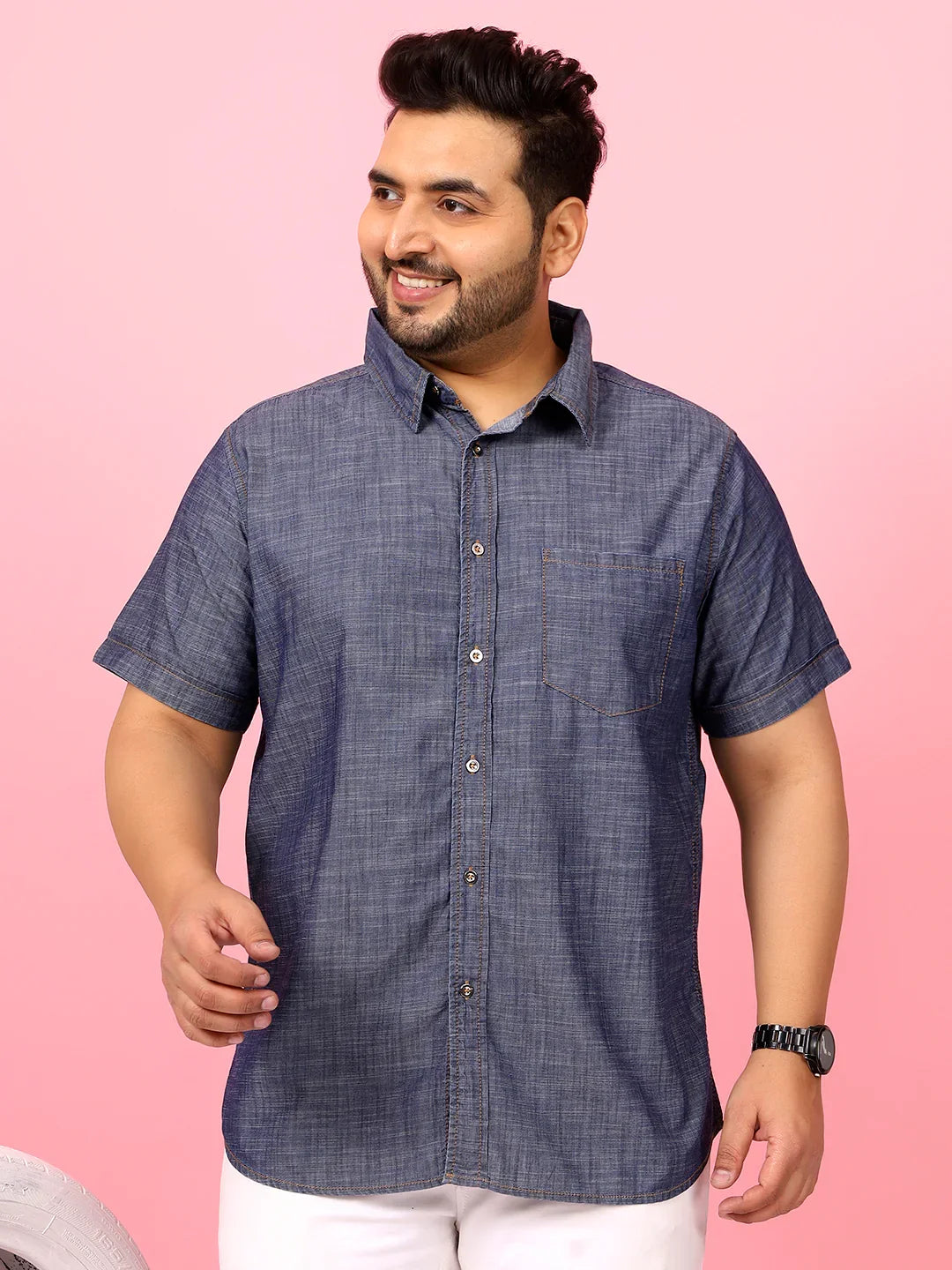 Men Plus Size Morocco Blue Solid Shirt - bigbanana