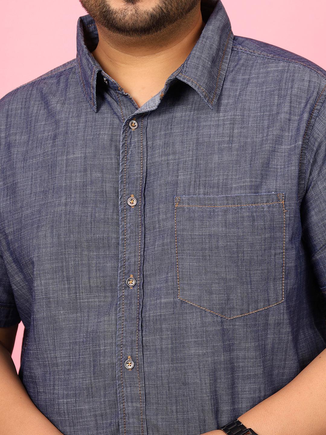 Men Plus Size Morocco Blue Solid Shirt - bigbanana