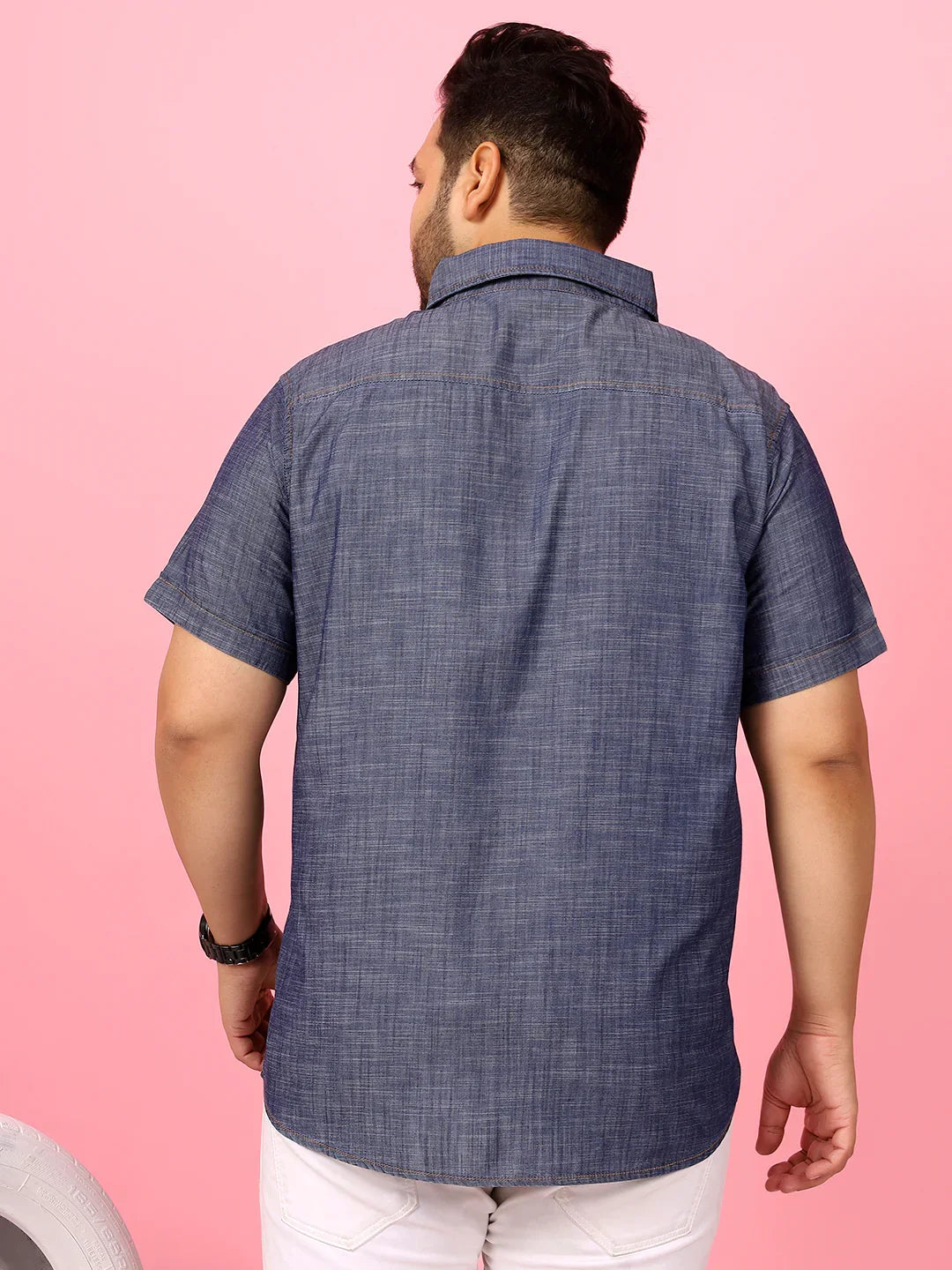 Men Plus Size Morocco Blue Solid Shirt - bigbanana