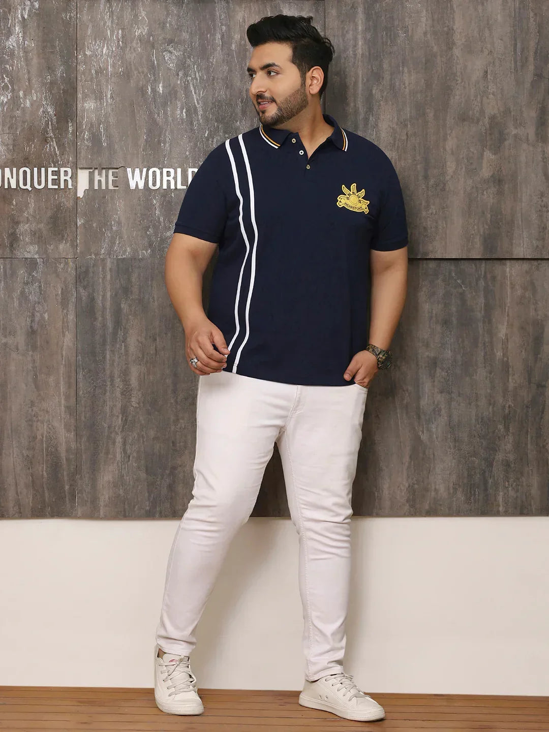 Men Plus Size Mystique Solid Navy Polo Tshirt - bigbanana