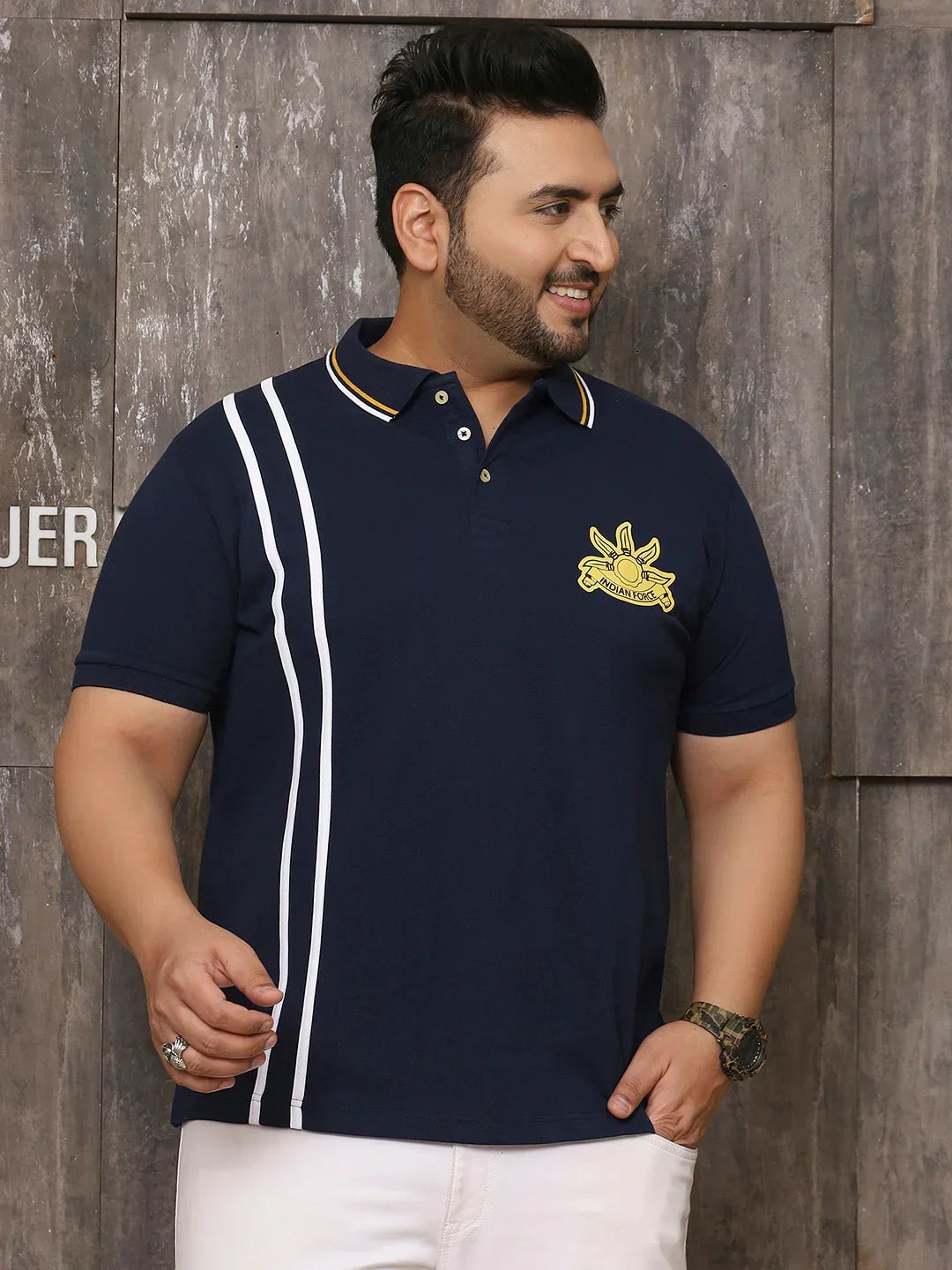 Men Plus Size Mystique Solid Navy Polo Tshirt - bigbanana