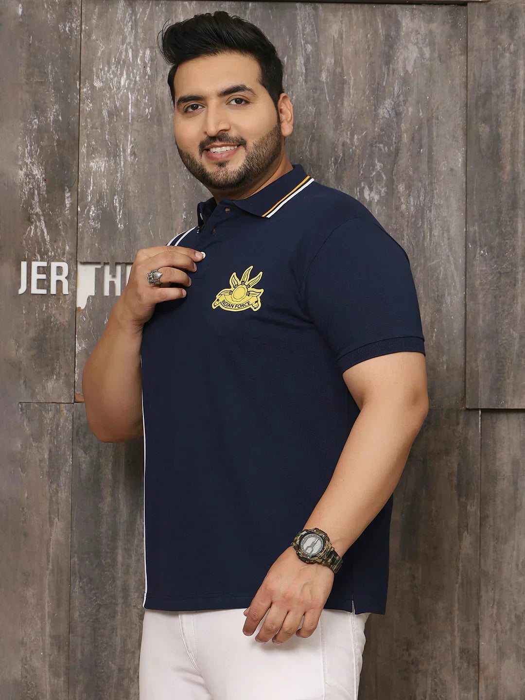 Men Plus Size Mystique Solid Navy Polo Tshirt - bigbanana