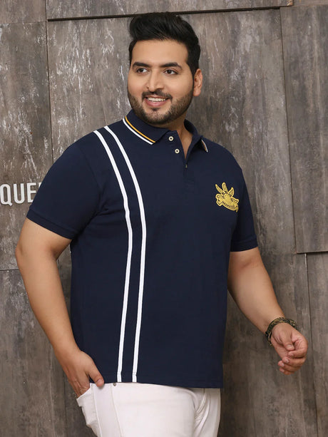 Men Plus Size Mystique Solid Navy Polo Tshirt - bigbanana