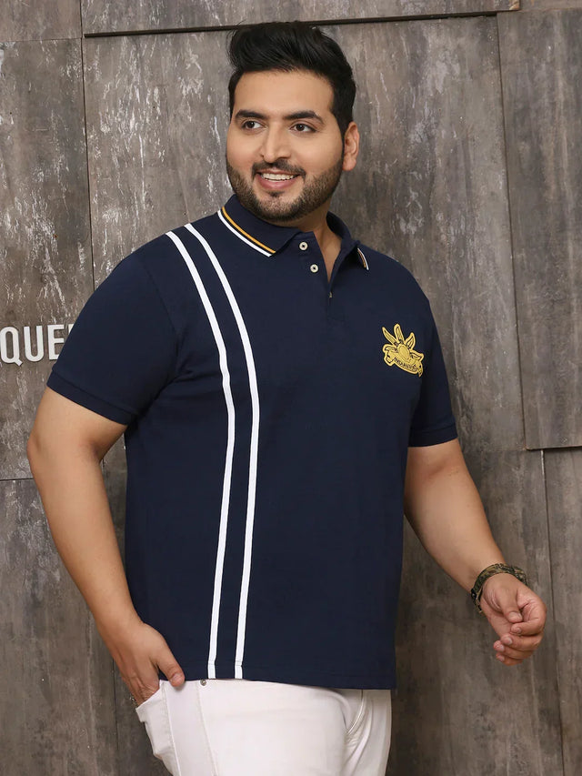 Men Plus Size Mystique Solid Navy Polo Tshirt - bigbanana