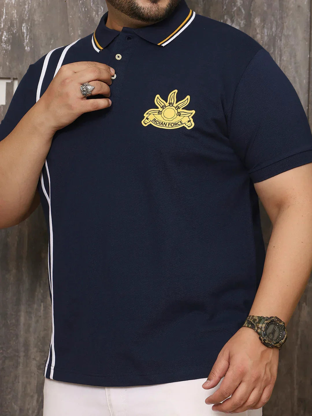Men Plus Size Mystique Solid Navy Polo Tshirt - bigbanana