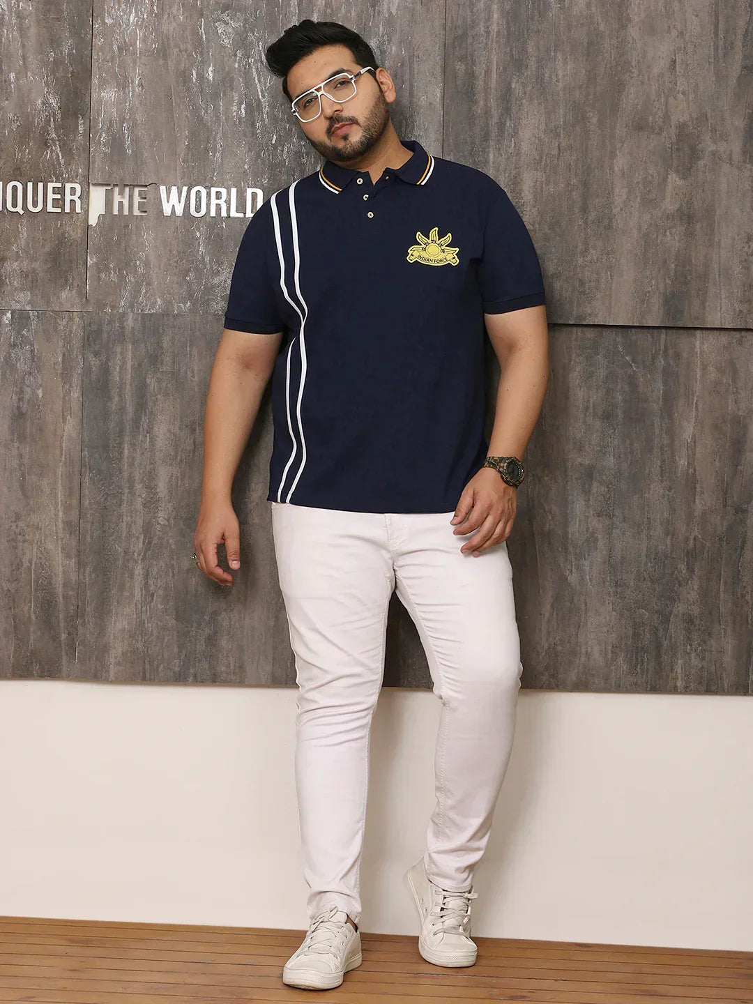 Men Plus Size Mystique Solid Navy Polo Tshirt - bigbanana