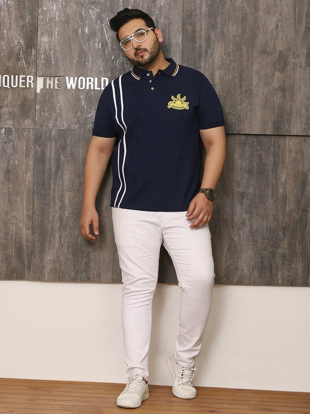 Men Plus Size Mystique Solid Navy Polo Tshirt - bigbanana