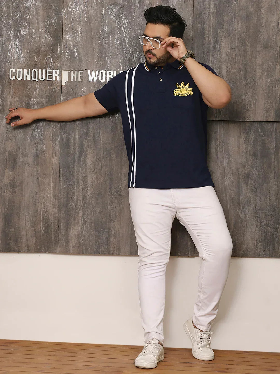 Men Plus Size Mystique Solid Navy Polo Tshirt - bigbanana